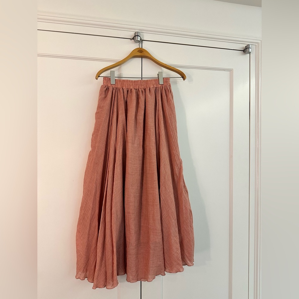 Long linen flare skirt. Beautiful salmon pink color. Brand new